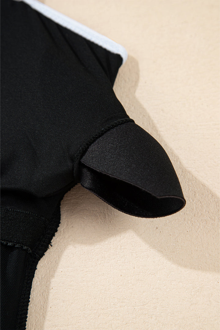 colorblock edge belted one piece swimsuit