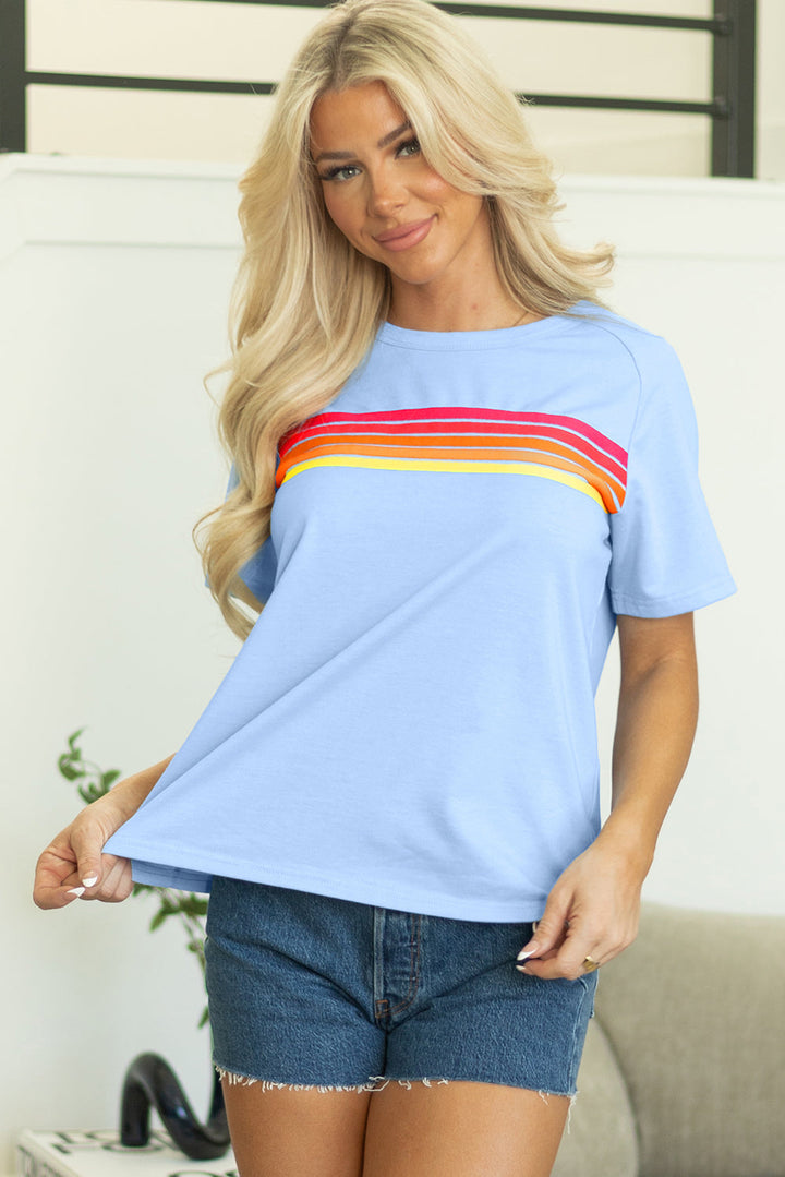 Striped Patch Front Casual Tee