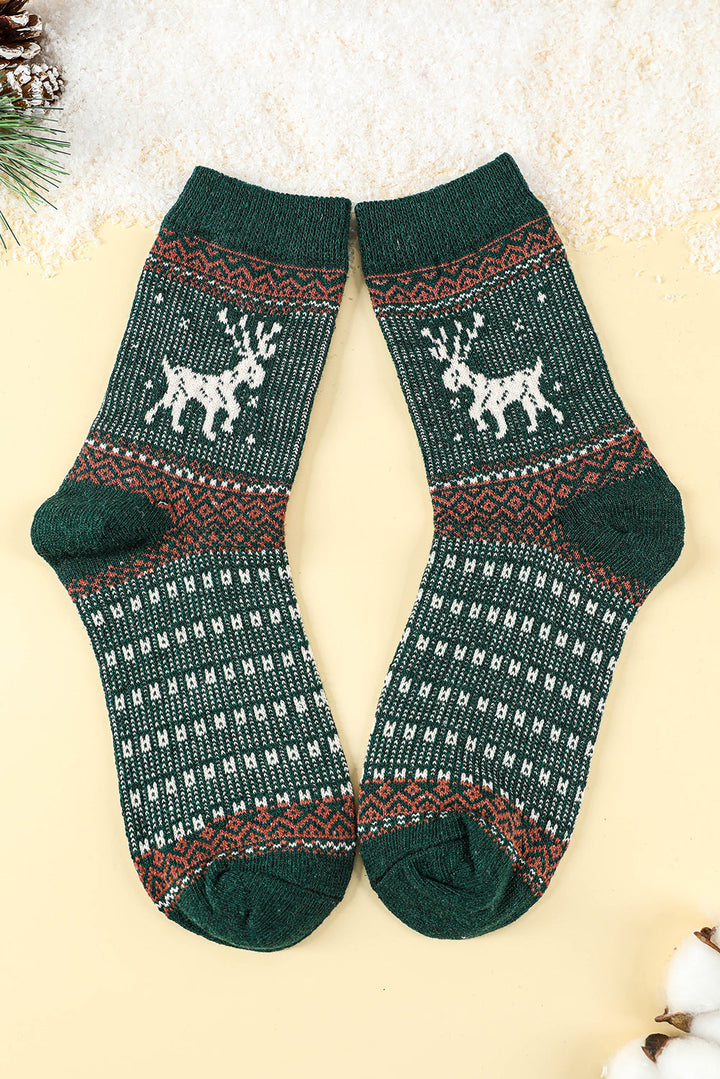 5 Paar/Set weiche Crew-Socken mit Weihnachts-Rentiermotiv