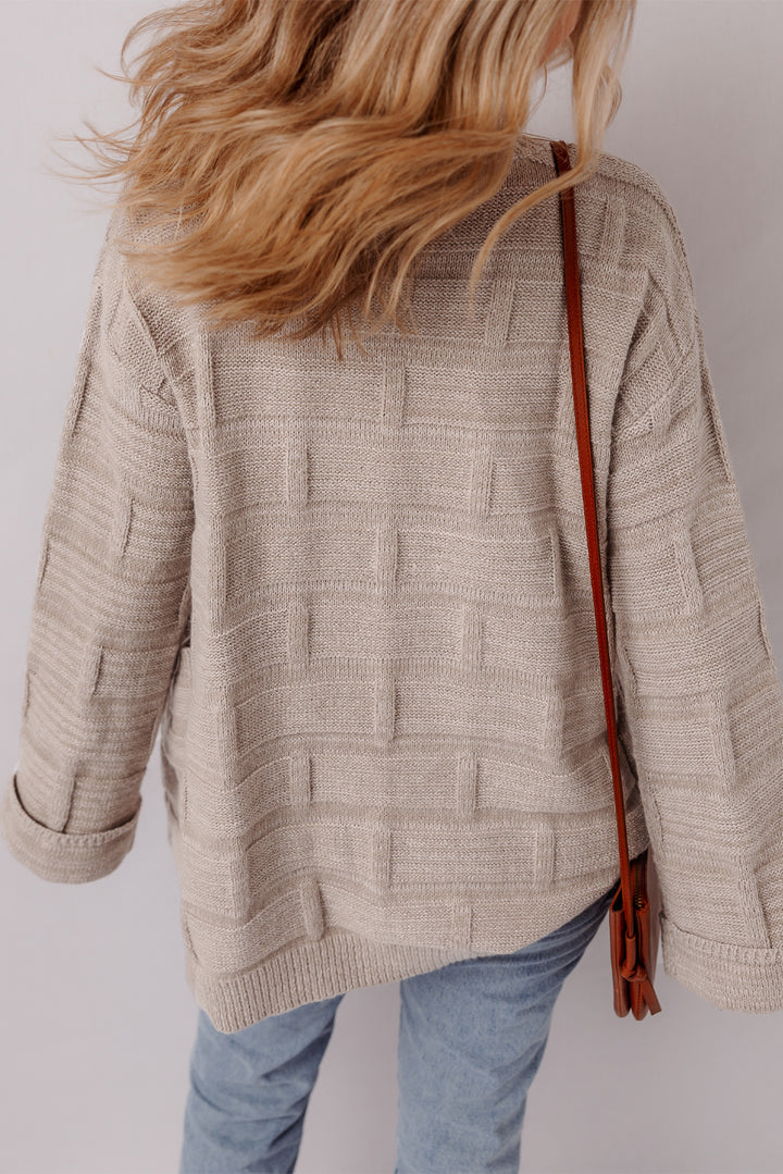 Textured Knit Open Front Chic Cardigan with Pockets
