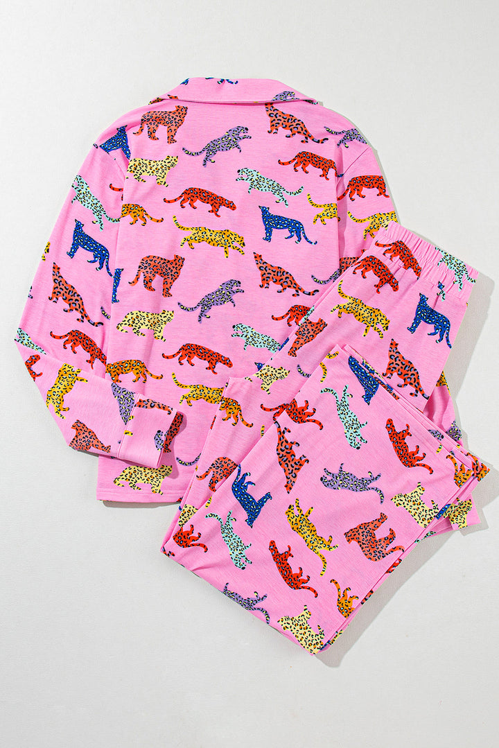 cheetah print shirt and pants pajama set