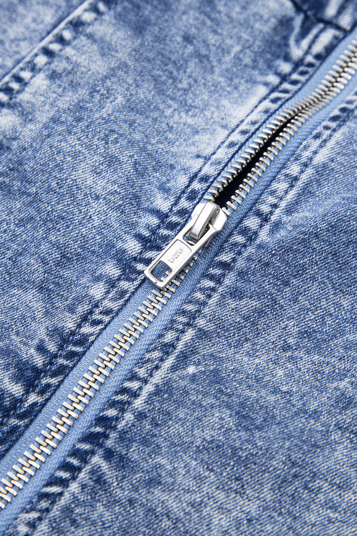 frilly square neck bustier puff sleeve short denim dress