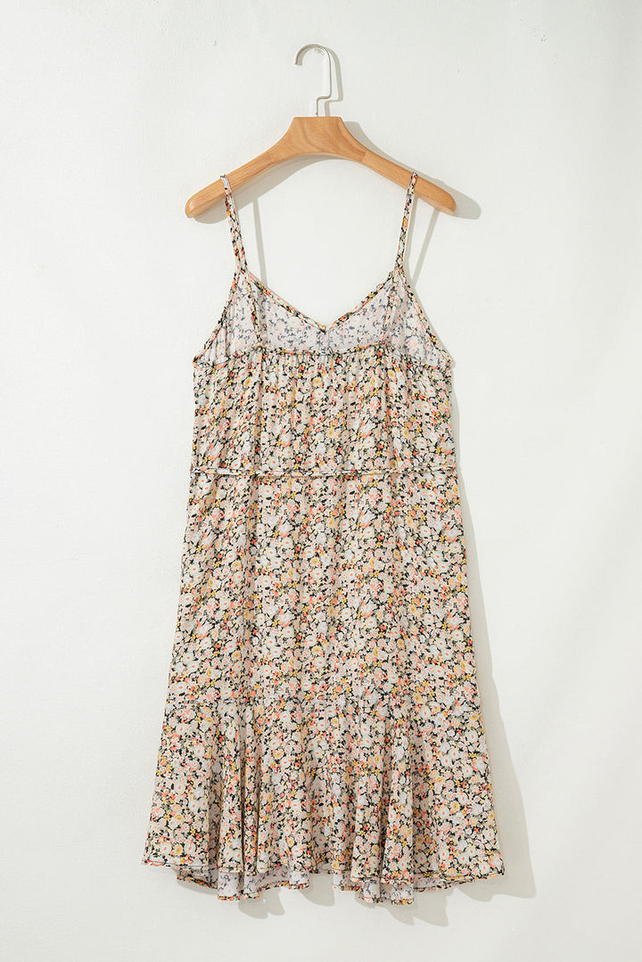 boho floral printed tie waist flared sundress