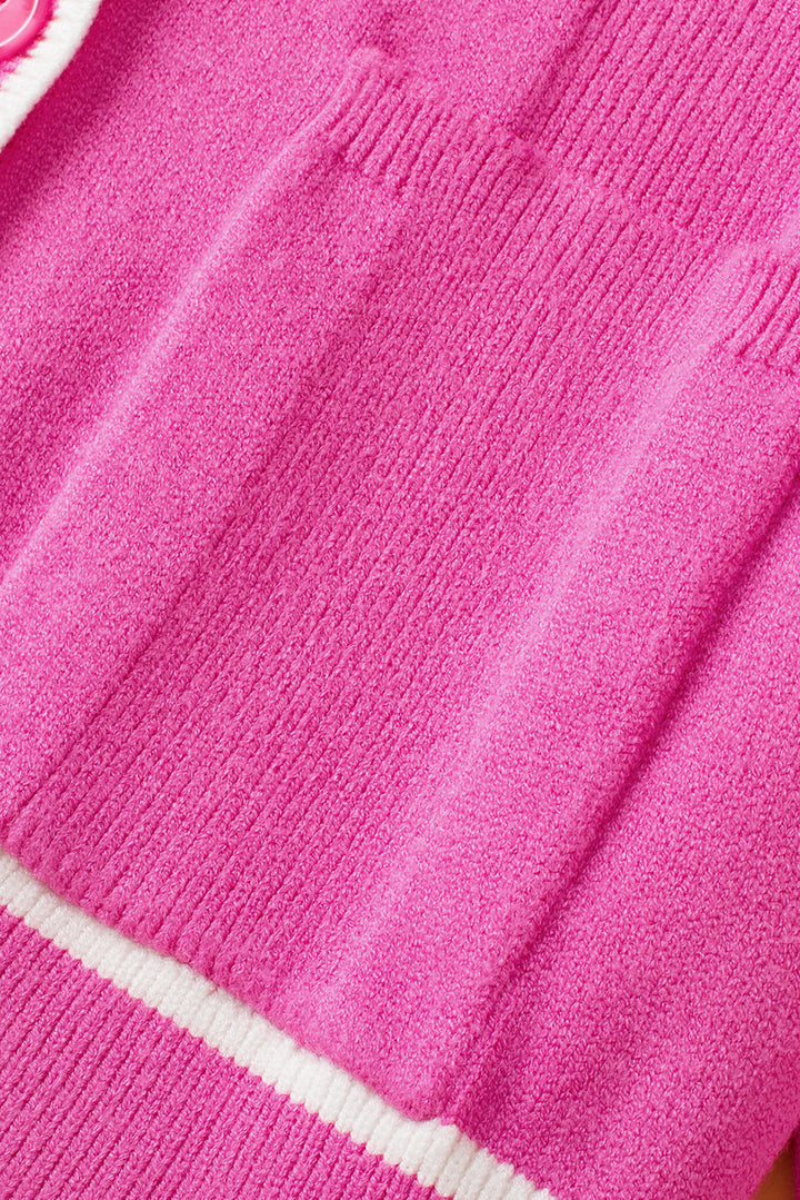 Color Contrast Side Pockets Button V Neck Cardigan