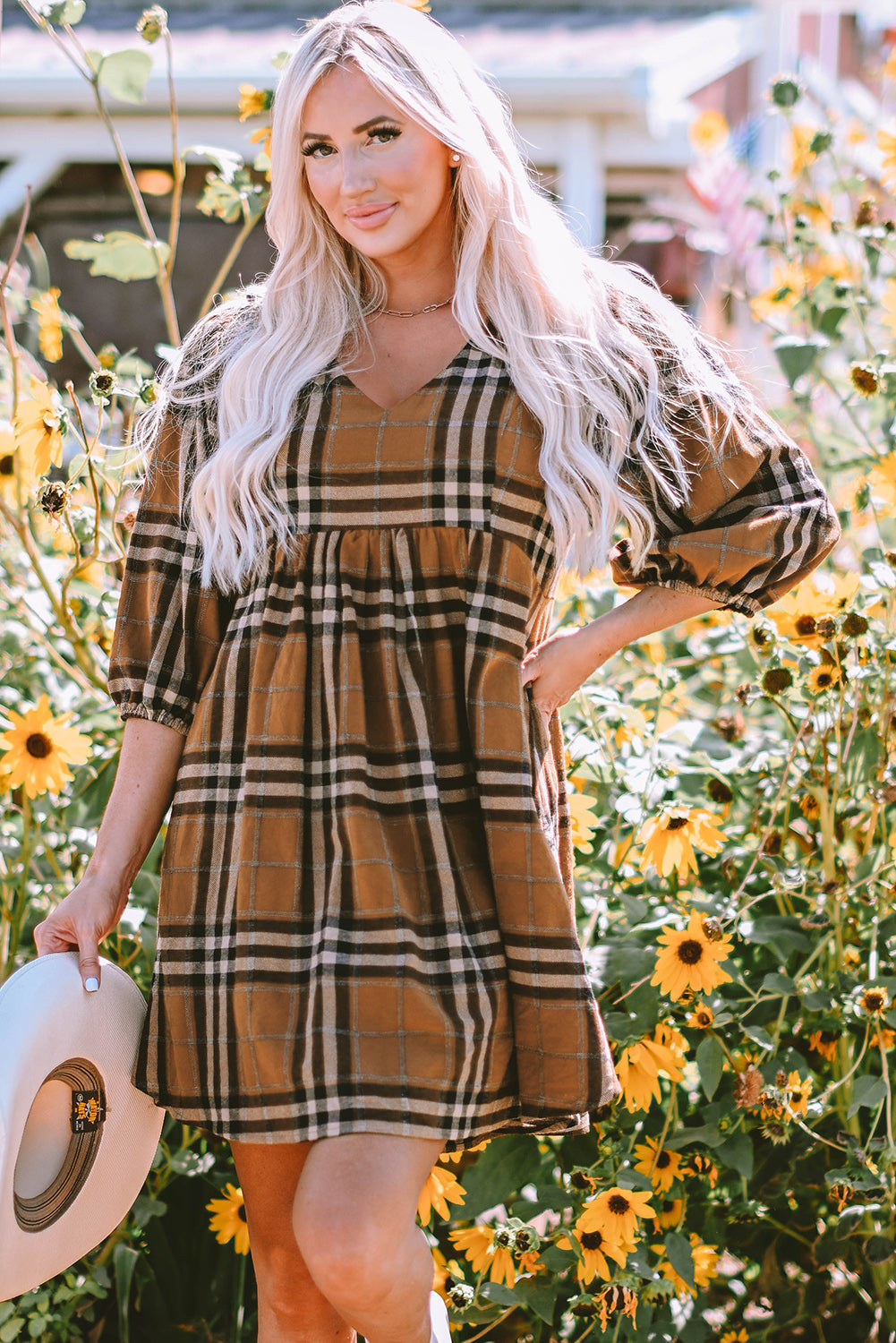 Chic Plaid Pattern Empire Waist Babydoll Dress – ModeShe