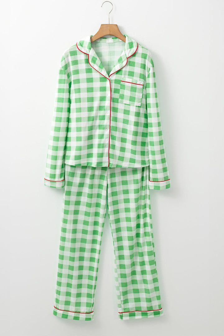 christmas plaid print shirt and pants pajama set 1