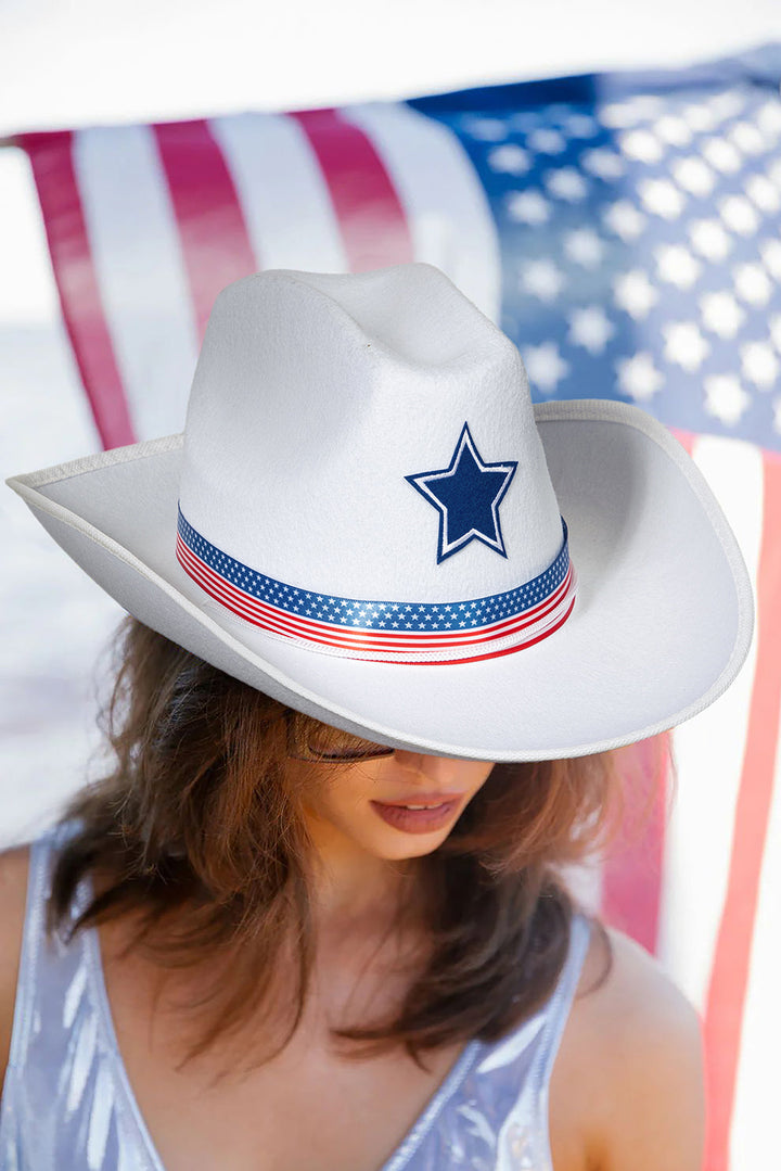 Cowboyhut mit breiter Krempe und amerikanischem Flaggenmotiv