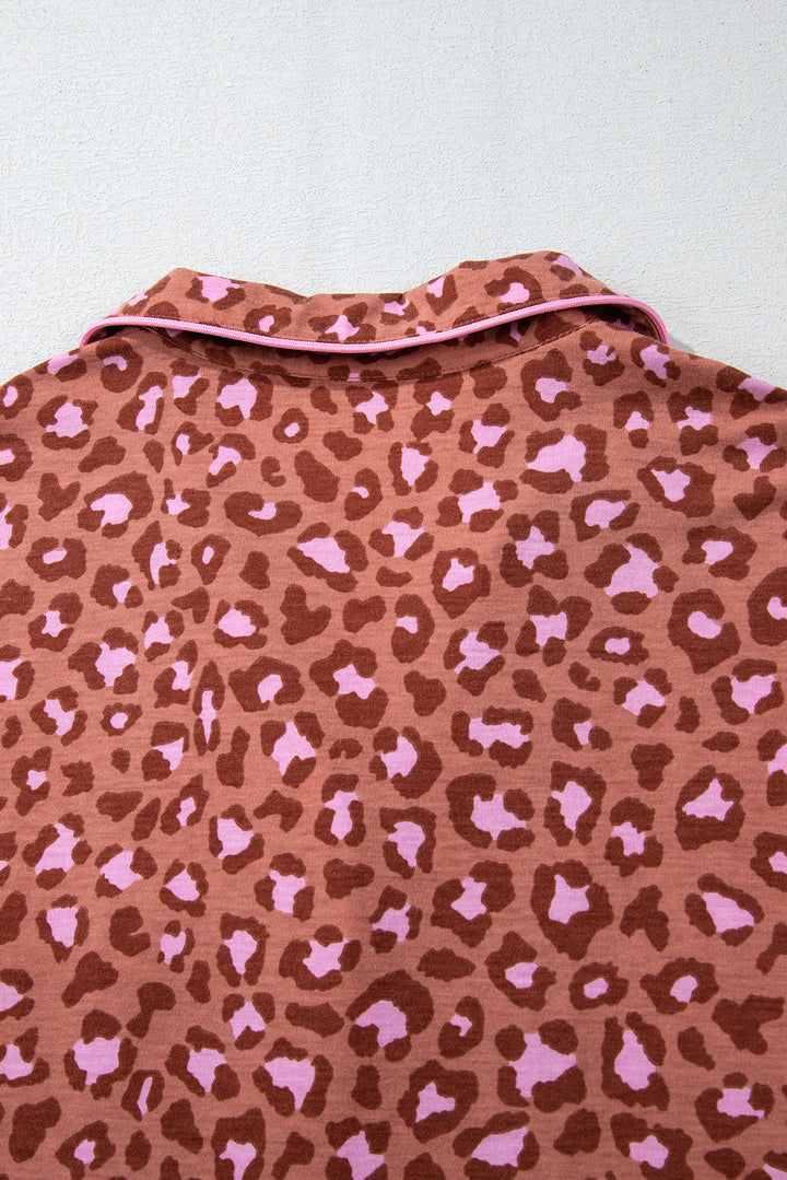 leopard print short sleeve shirt and pants pajamas set