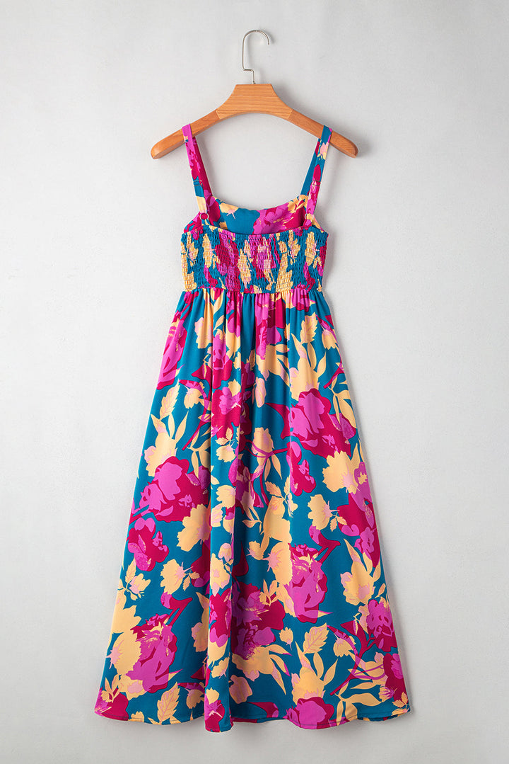 Floral High Waist Sleeveless Flared Long Dress