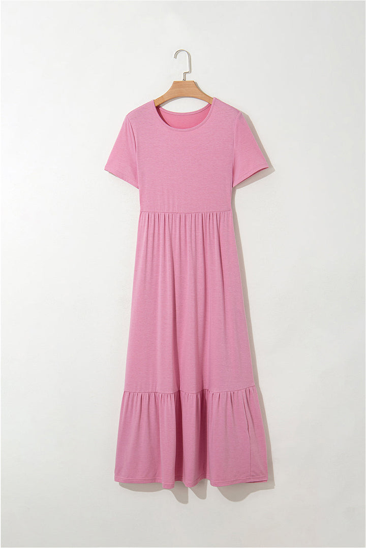 solid color t shirt high waist pocketed long dress