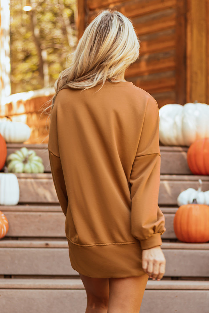 Lockeres Oberteil mit Pailletten und Happy Halloween-Grafik und eingekerbtem Ausschnitt, langen Ärmeln