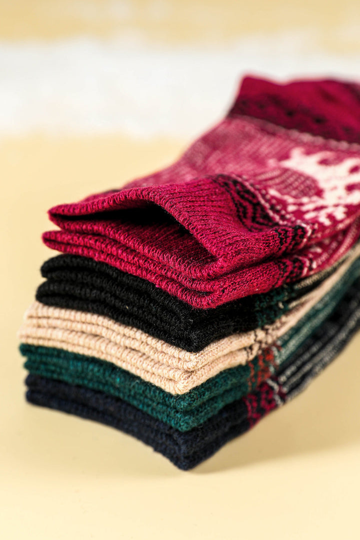 5 Paar/Set weiche Crew-Socken mit Weihnachts-Rentiermotiv