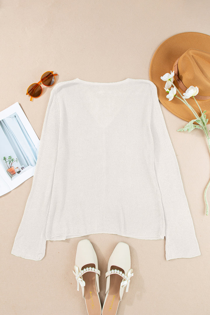 Lightweight V Neck Button Front Bell Sleeve Cardigan Sweater