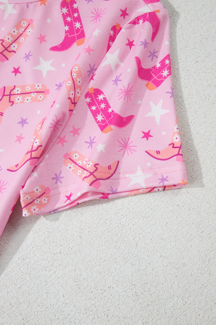 western boots printed short 2pcs lounge set