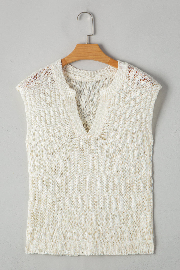 Notched V Neck Short Sleeve Sweater