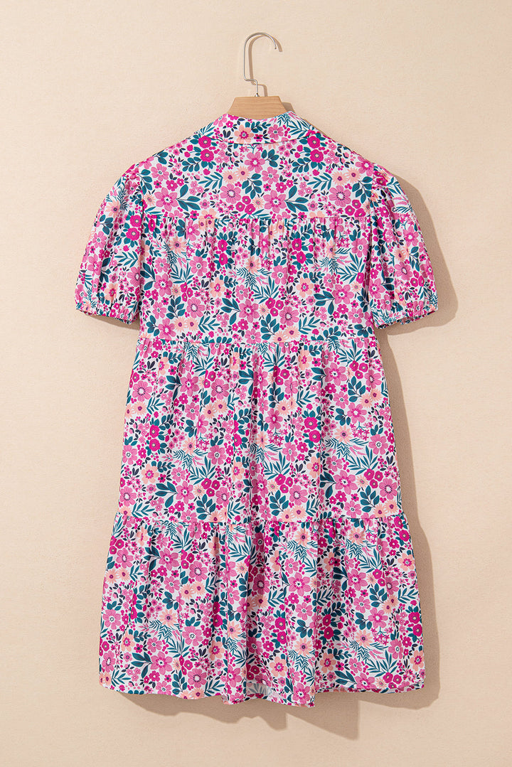 floral collared half placket short sleeve loose dress