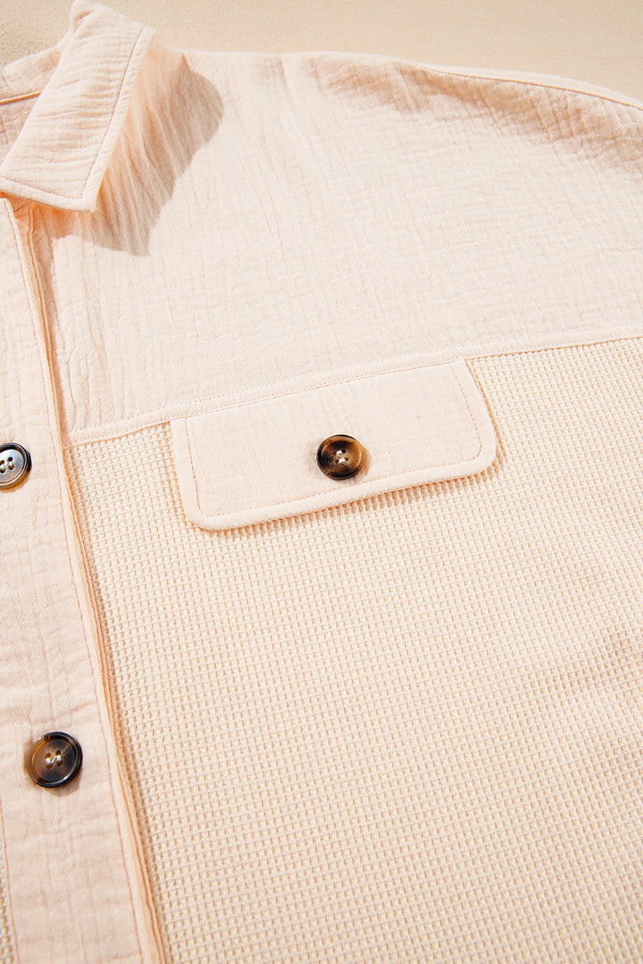 waffle splicing short batwing sleeve flap detail shirt