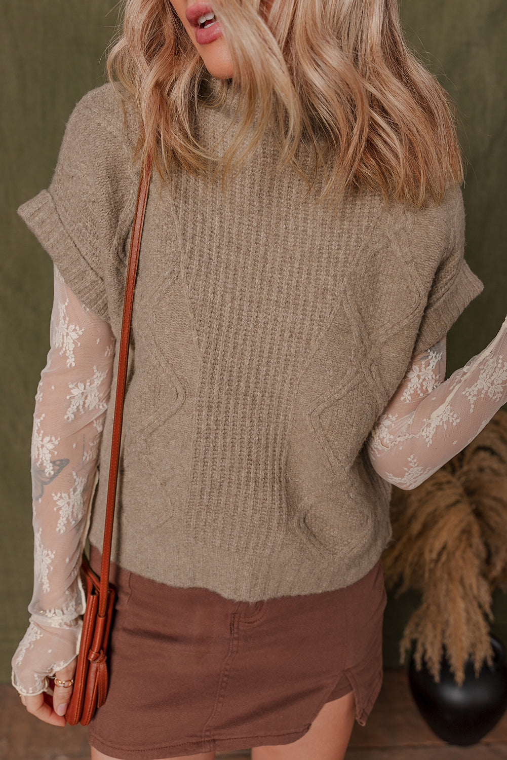 Textured Knit High Neck Sweater T Shirt