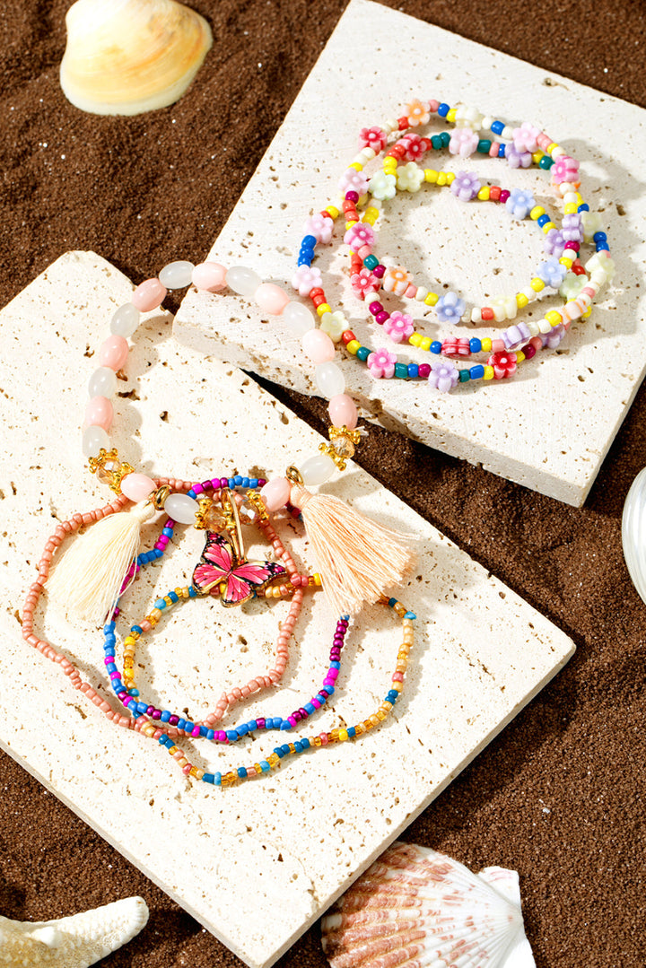 7-teiliges handgefertigtes Armband-Set mit Schmetterlingsquaste im böhmischen Stil