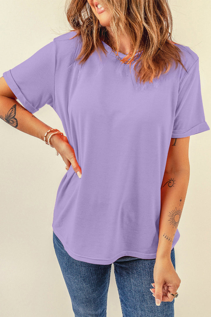 Casual Plain Crew Neck Tee