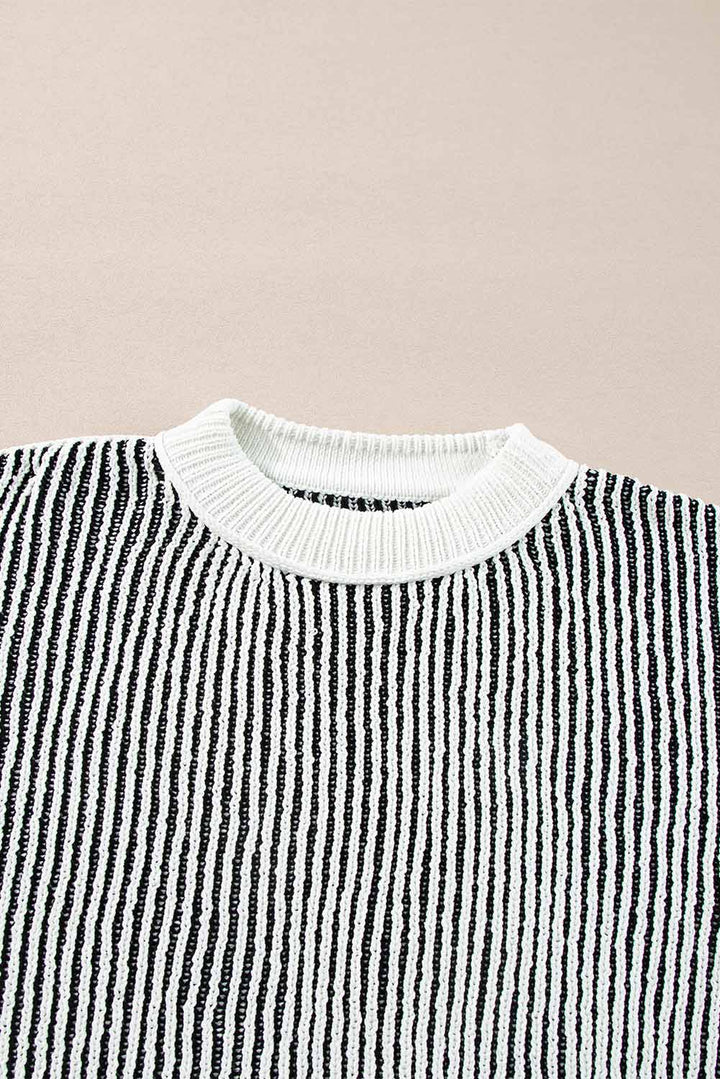 striped textured knit contrast edge loose sweater 1