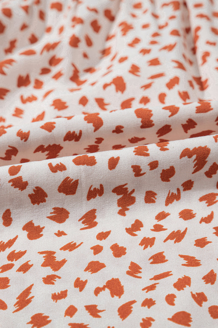 Printed Embroidery Detail Tie Split Neck Blouse