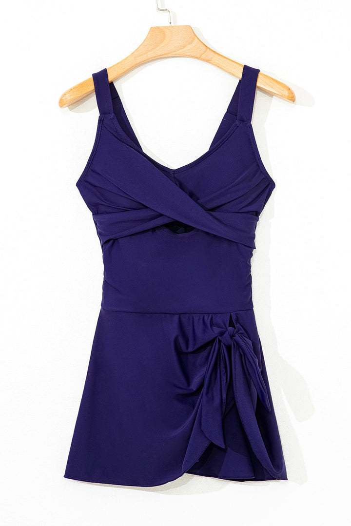 adjustable straps cutout ruched knot slit one piece swim dress