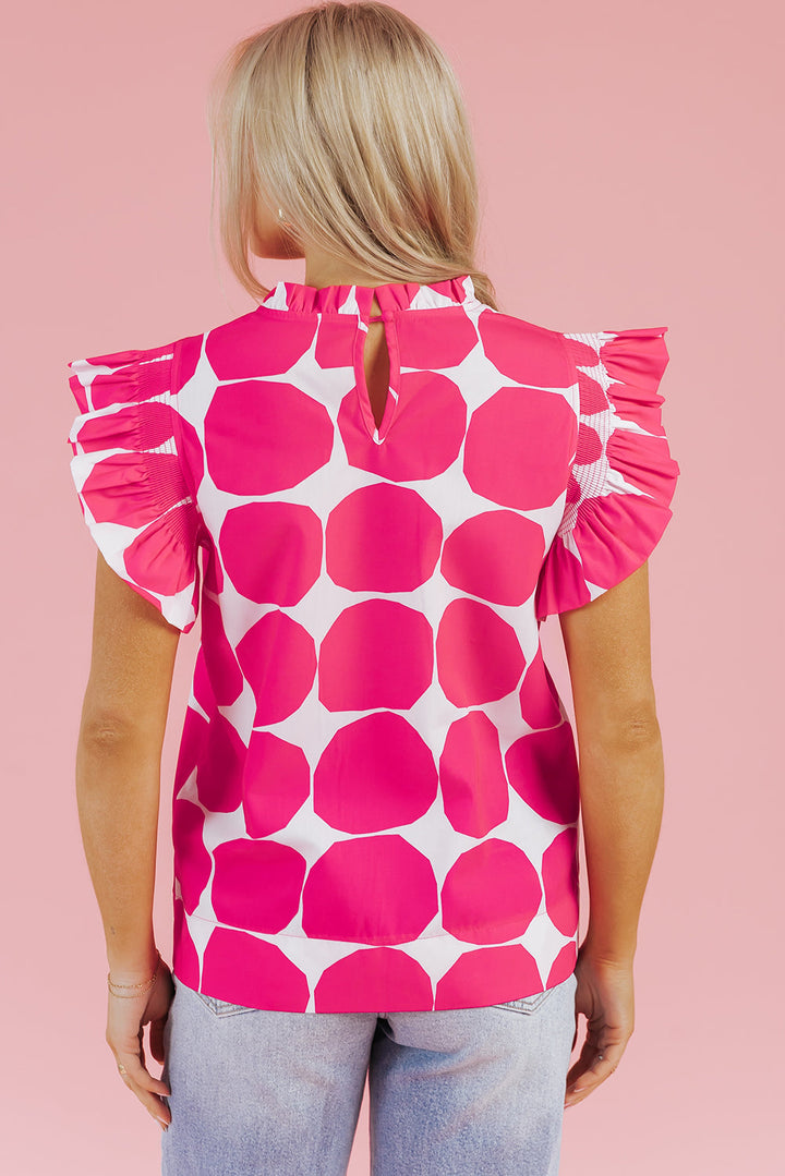 Bubblegum Pattern Frilled Collar Flutter Sleeve Top
