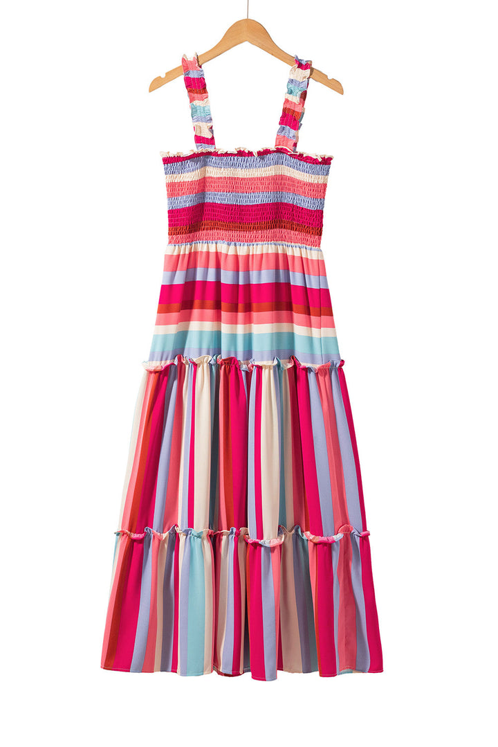 Ruffled Straps Smocked Tiered Long Dress