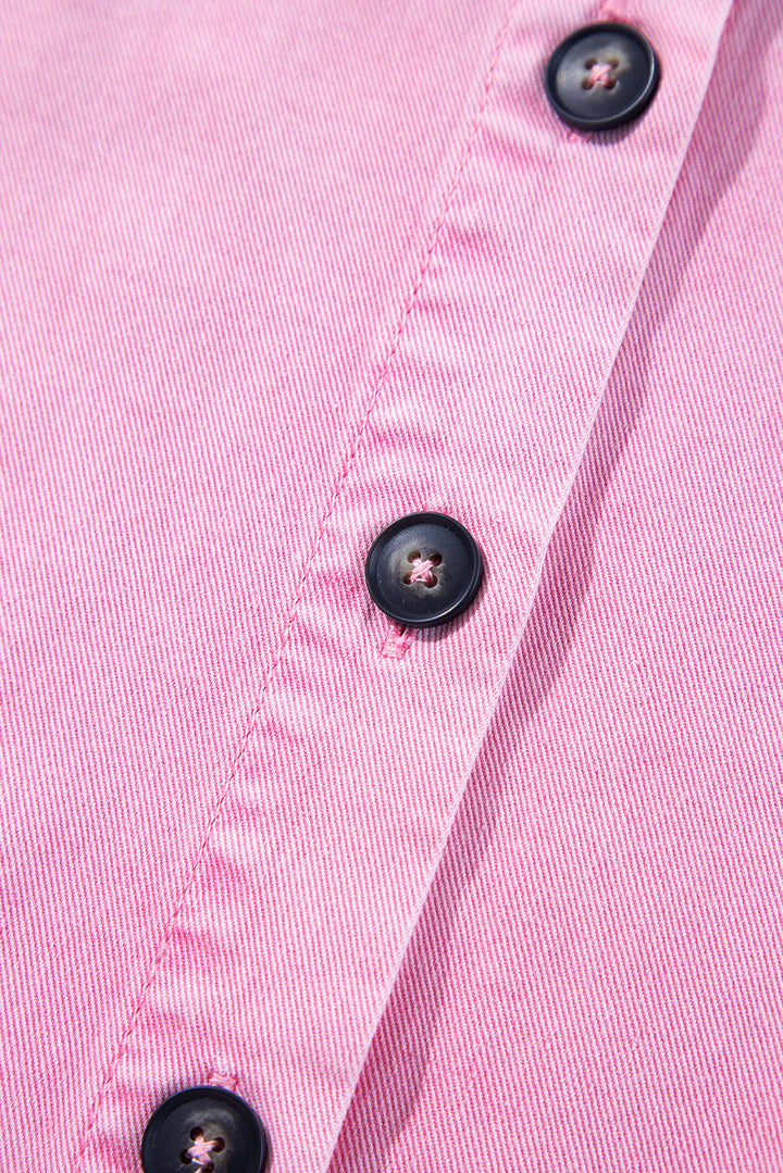 Short Sleeve Double Chest Pocket Denim Shirt Dress