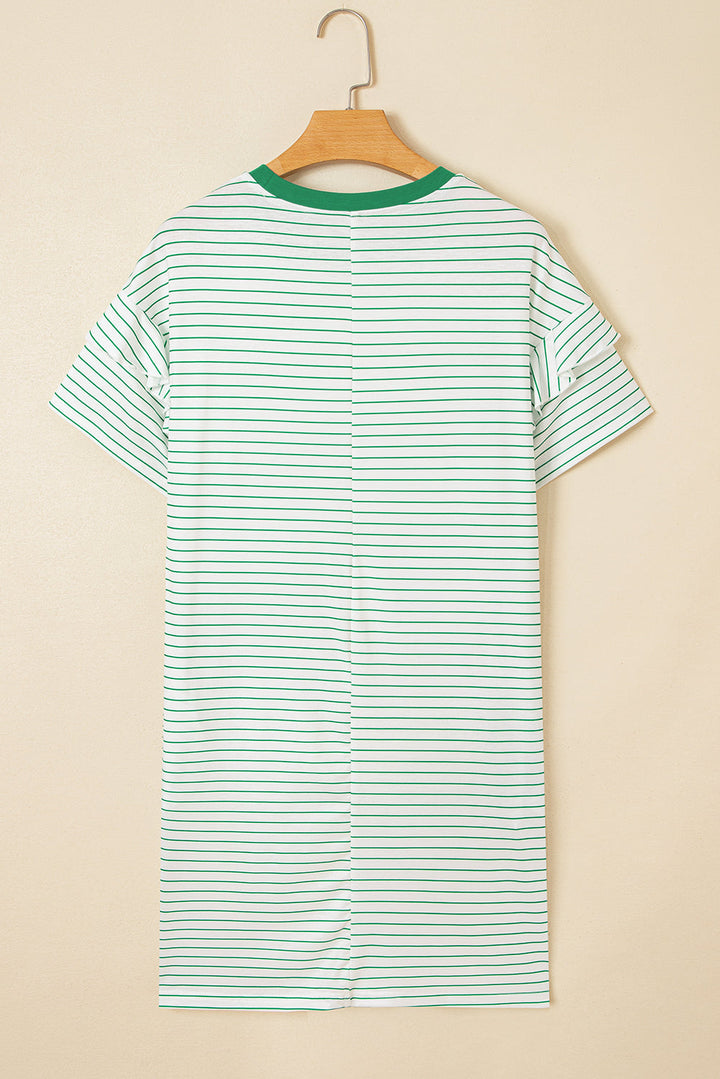 ruffled short sleeve crew neck t shirt shift mini dress