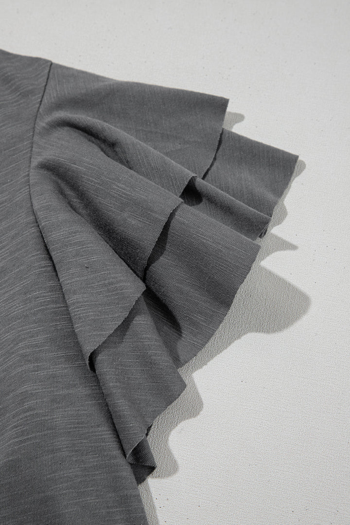 layered ruffle short sleeve round neck top