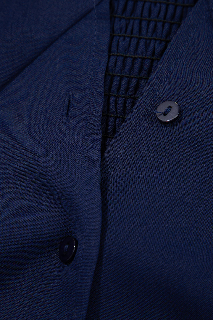 v neck buttoned front shirred back short sleeve midi dress