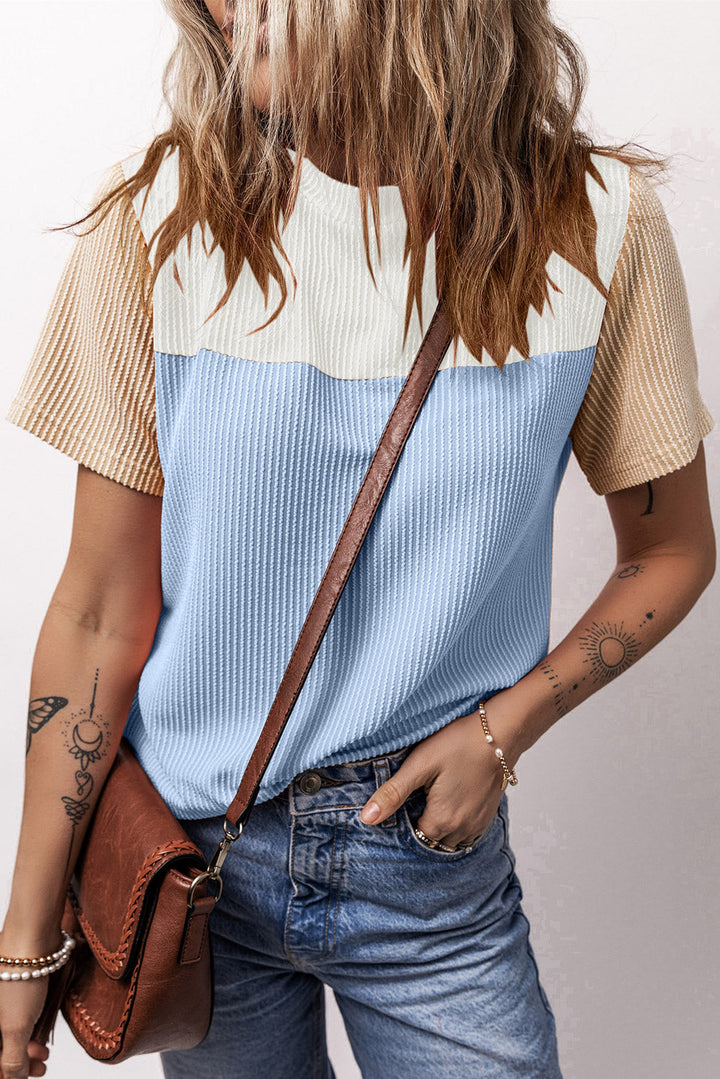 rib textured colorblock t shirt