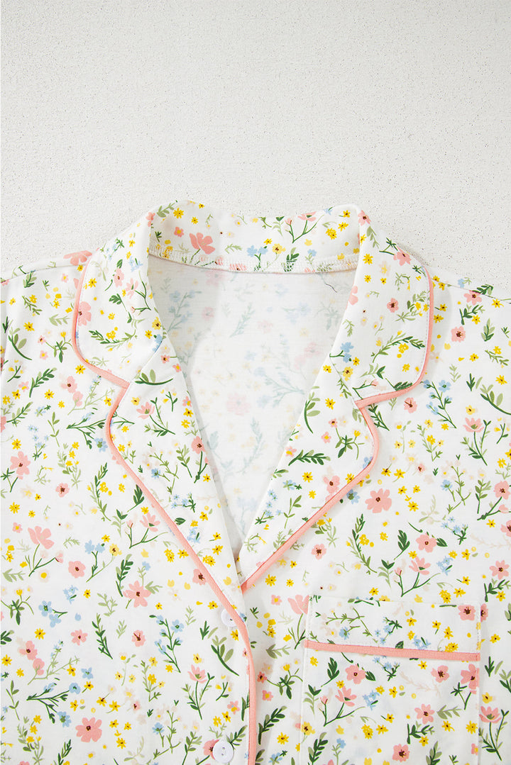 floral print contrast pipping short pajamas set 1