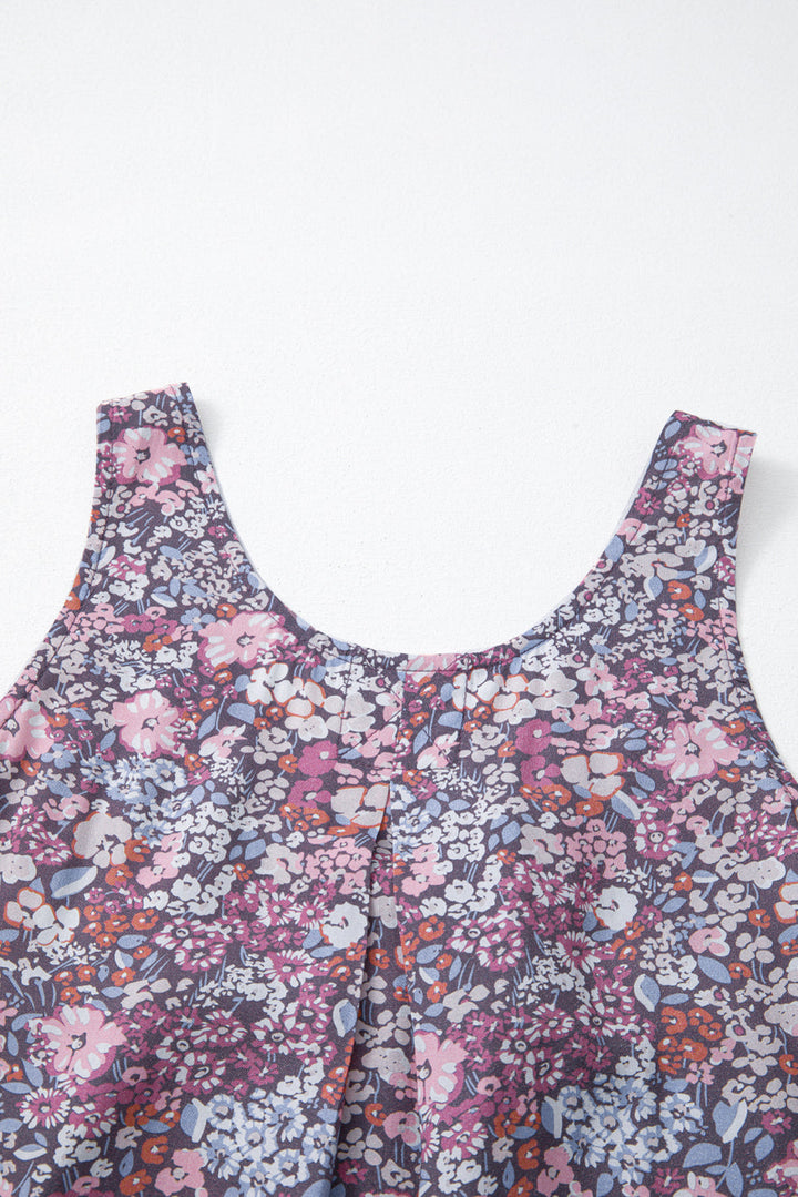 boho floral pleated buttoned front tank top