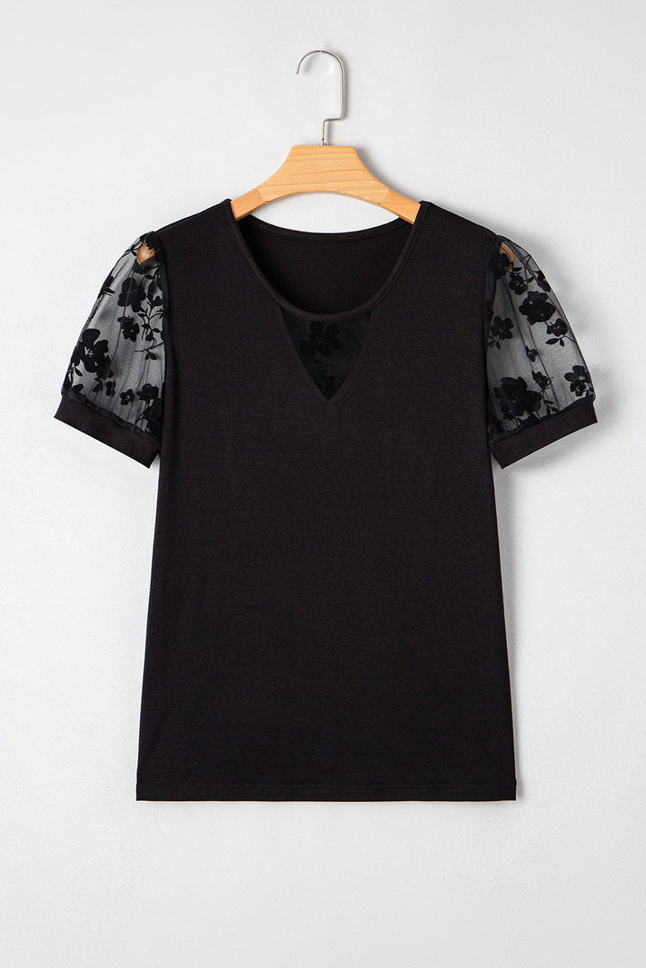 flora lace patchwork crew neck t shirt