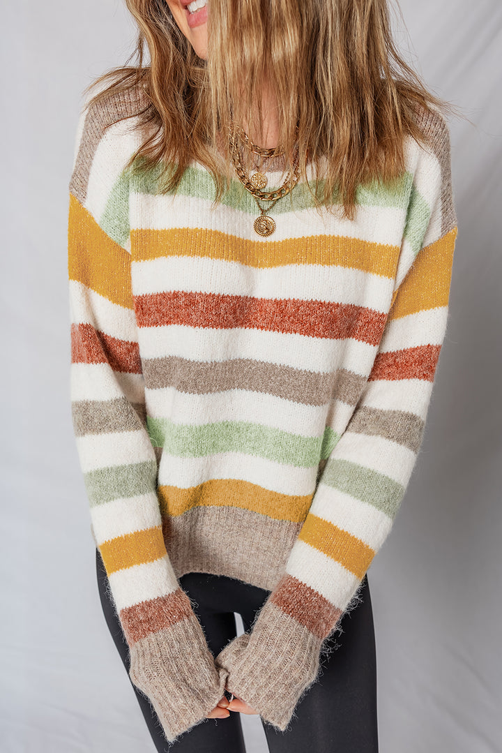 Stripe Drop Shoulder Crew Neck Sweater