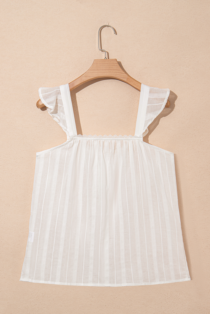 lace crochet ruffled buttoned loose fit tank top