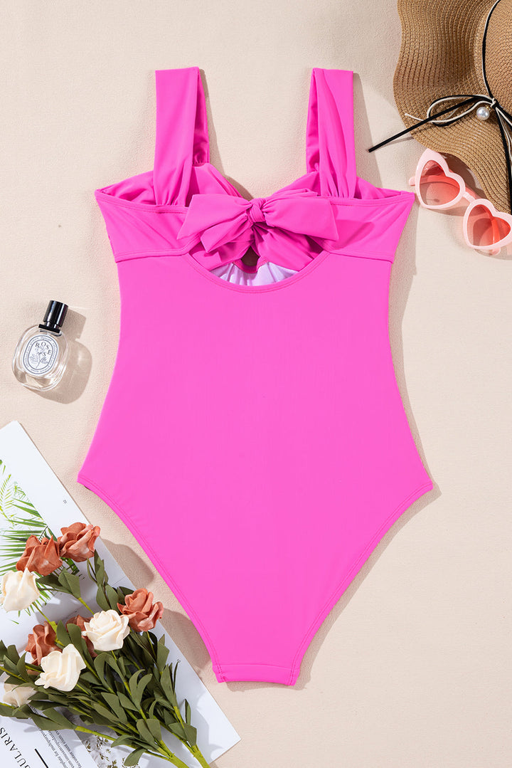 cut out twist bowknot backless one piece swimsuit
