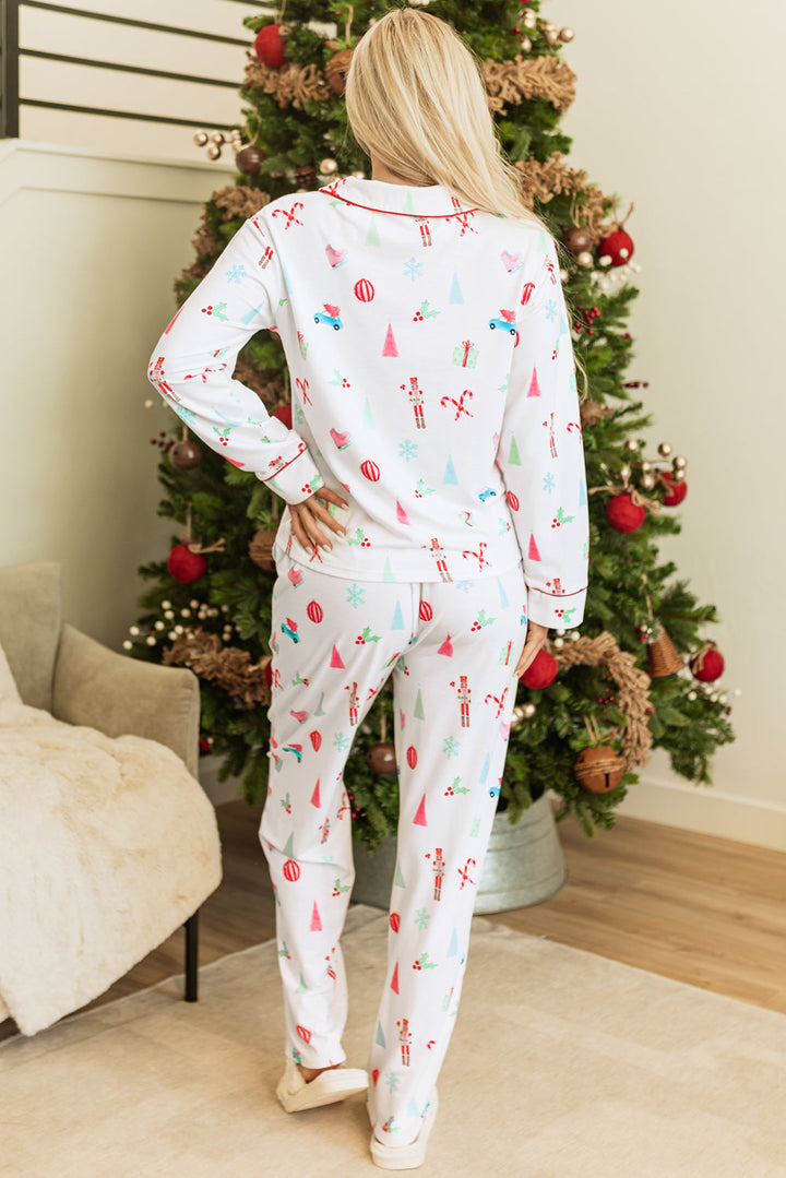 christmas print lapel shirt and pants sleepwear