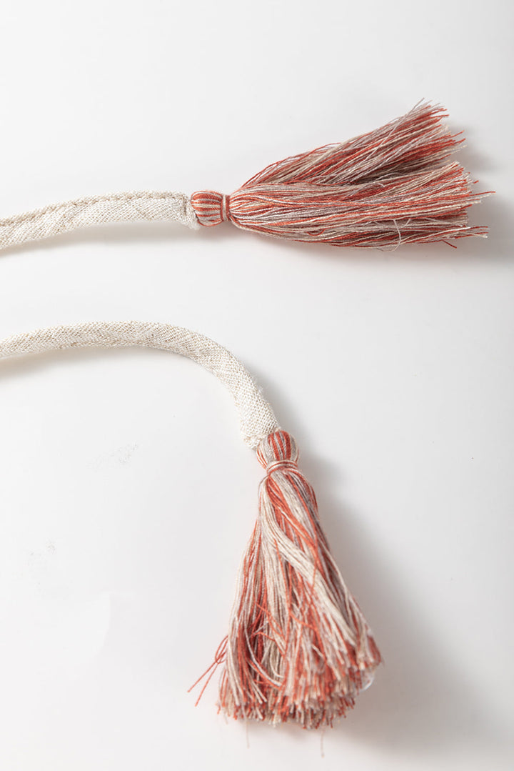 Geometric Embroidered Short Sleeve Tassel Tied V Neck Blouse