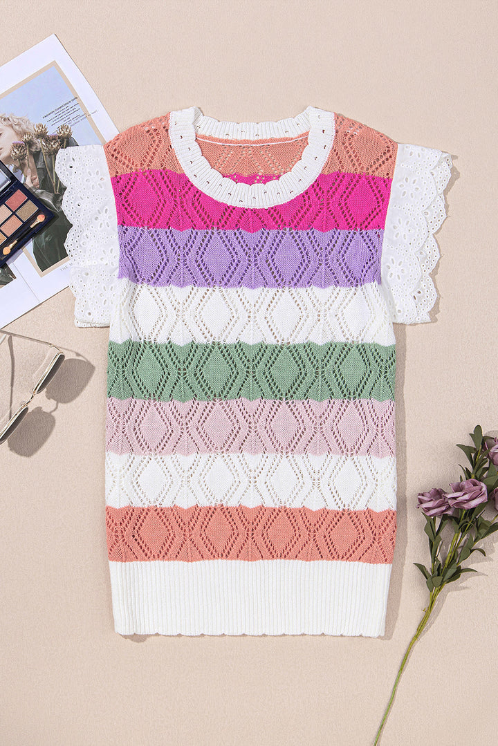 colorblock hollowed knit scallop edge sweater vest