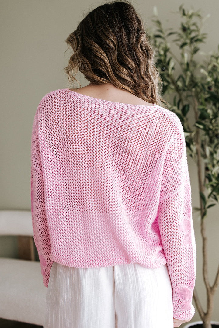 Big Flower Hollowed Knit Drop Shoulder Sweater