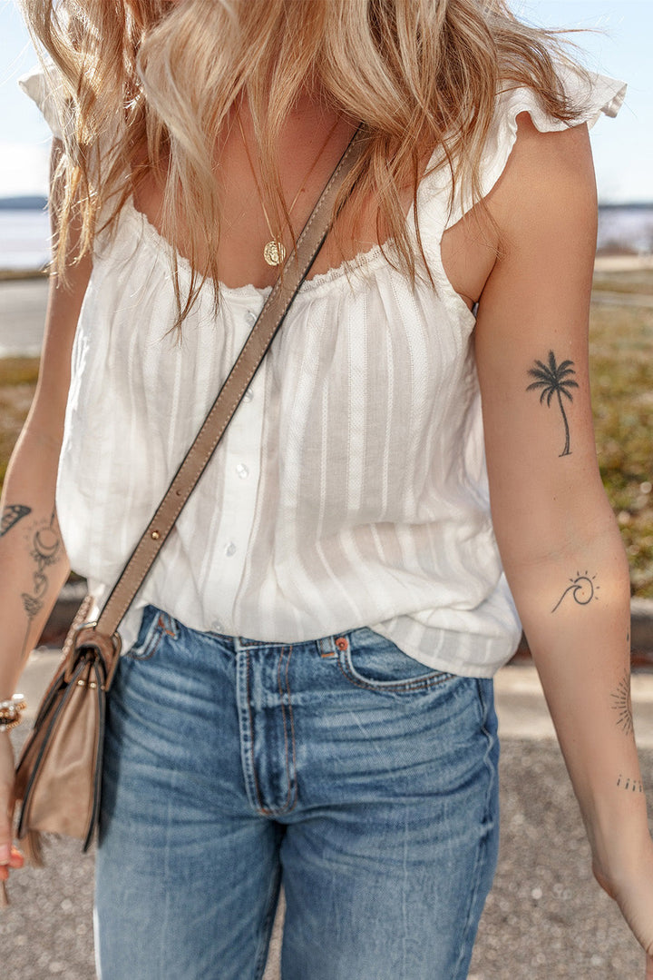 lace crochet ruffled buttoned loose fit tank top