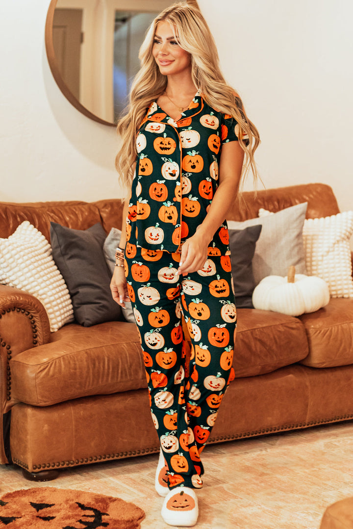 halloween pattern short sleeve shirt pajama set