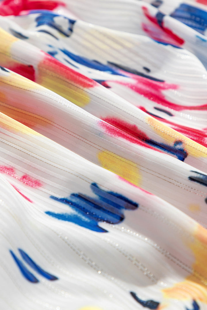 Abstract Print Short Puff Sleeve Tiered Maxi Dress