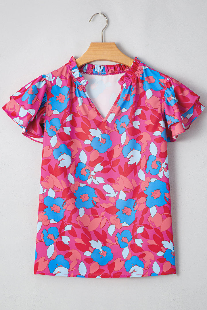 Ruffled Sleeve Floral Blouse