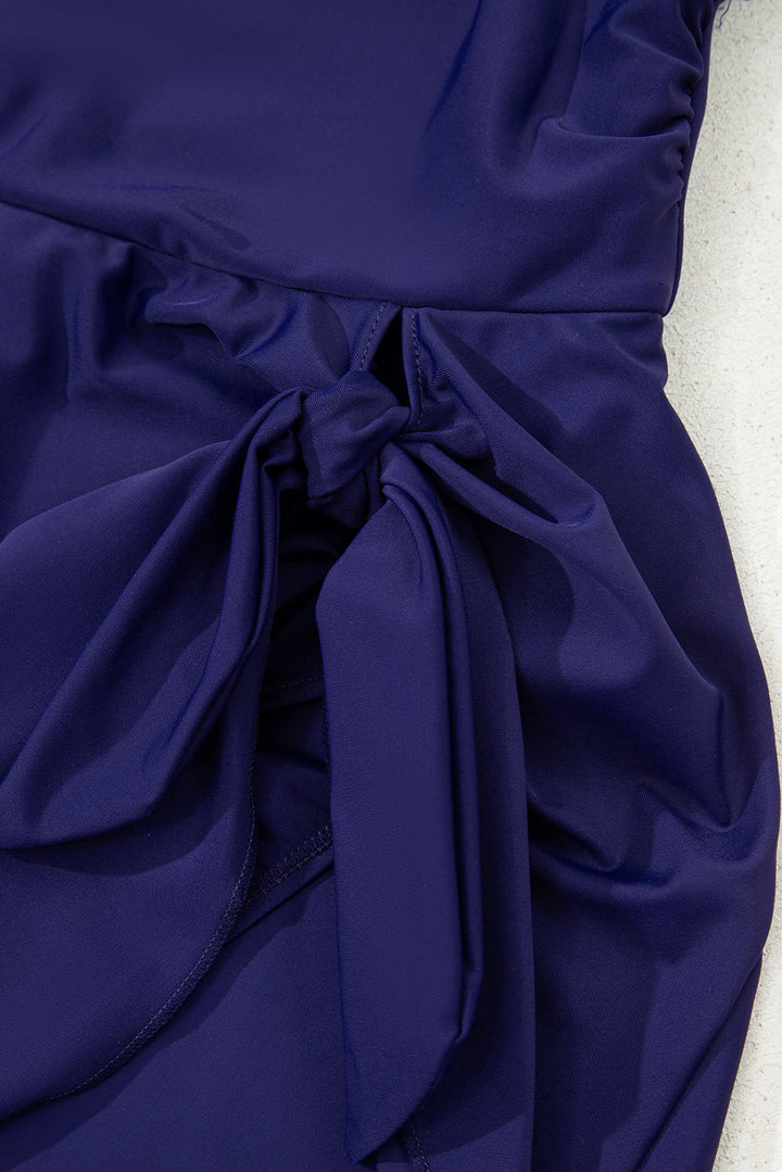 adjustable straps cutout ruched knot slit one piece swim dress