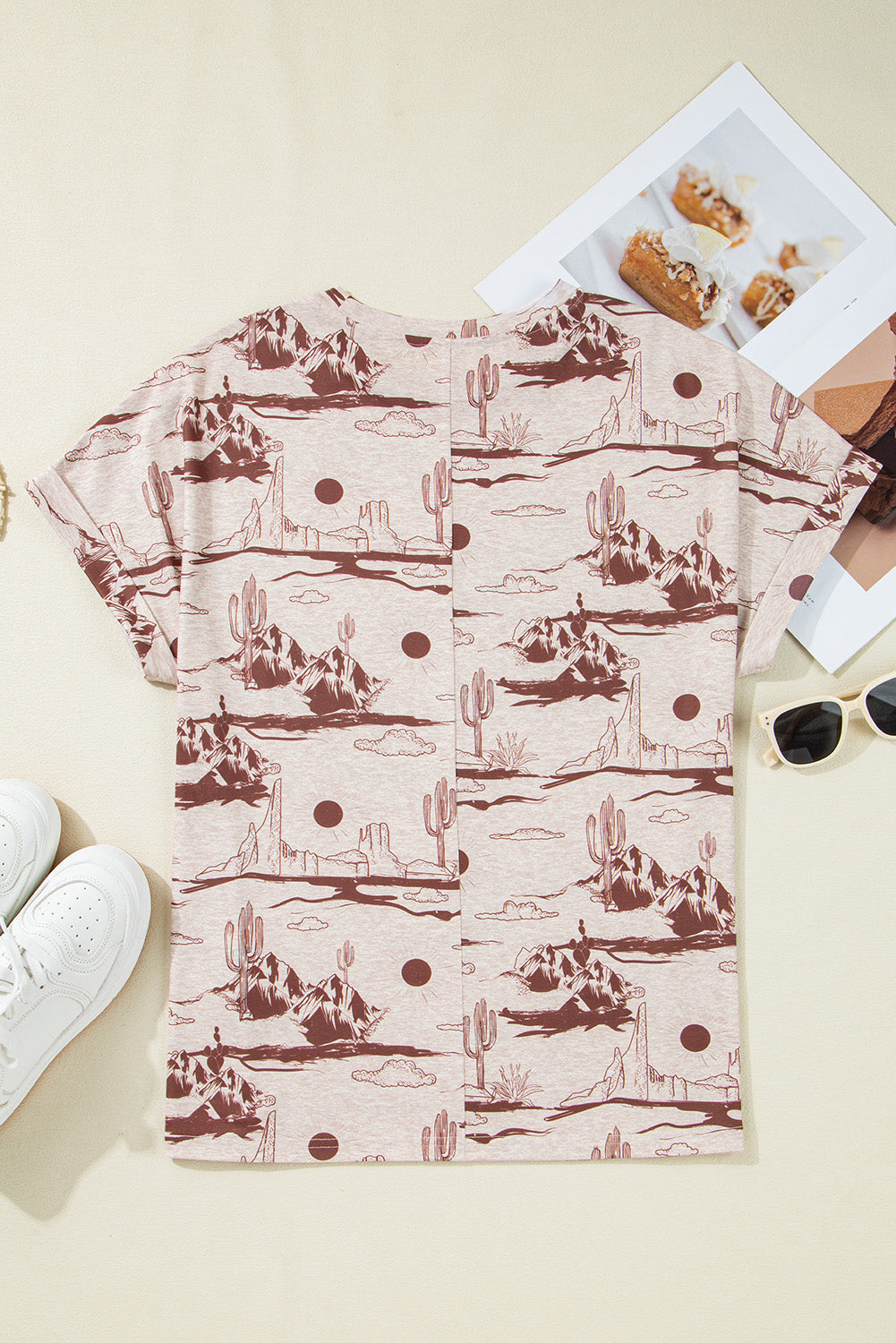Desert Sand Print Short Sleeve Knit Top